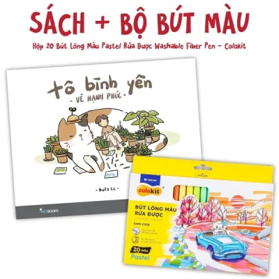 Combo Sách Tô Bình Yên Vẽ Hạnh Phúc + Hộp 20 Bút Lông Màu Pastel Rửa Được Washable Fiber Pen – Colokit SWM-C008 (2022) – Kulzsc