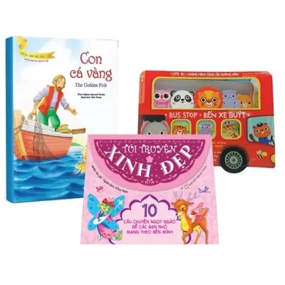 Sách Dành Cho Bé Gái Từ 0-3 Tuổi: Bus Stop - Bến Xe Buýt + Túi Truyện Xinh Đẹp Màu Hồng + Con Cá Vàng (Bộ 3 Cuốn) (2021) - Nhiều Tác Giả